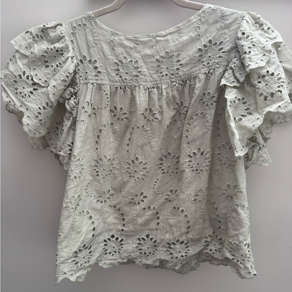 Elegant Eyelet Ruffle Sleeve Top